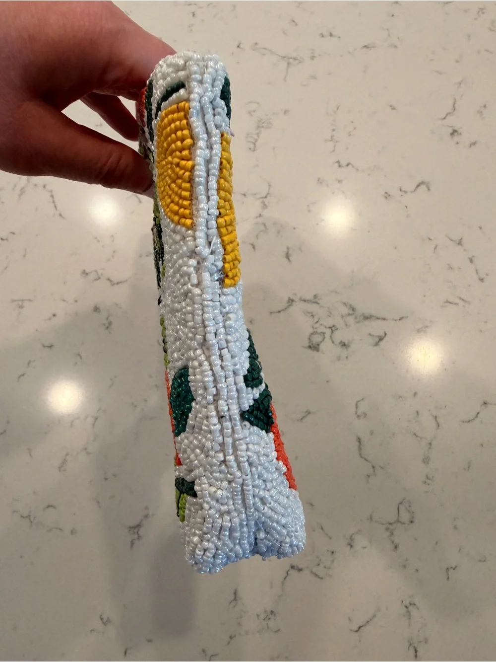 Viral Beaded Citrus Floral Handheld Clutch - White with Orange & Yellow